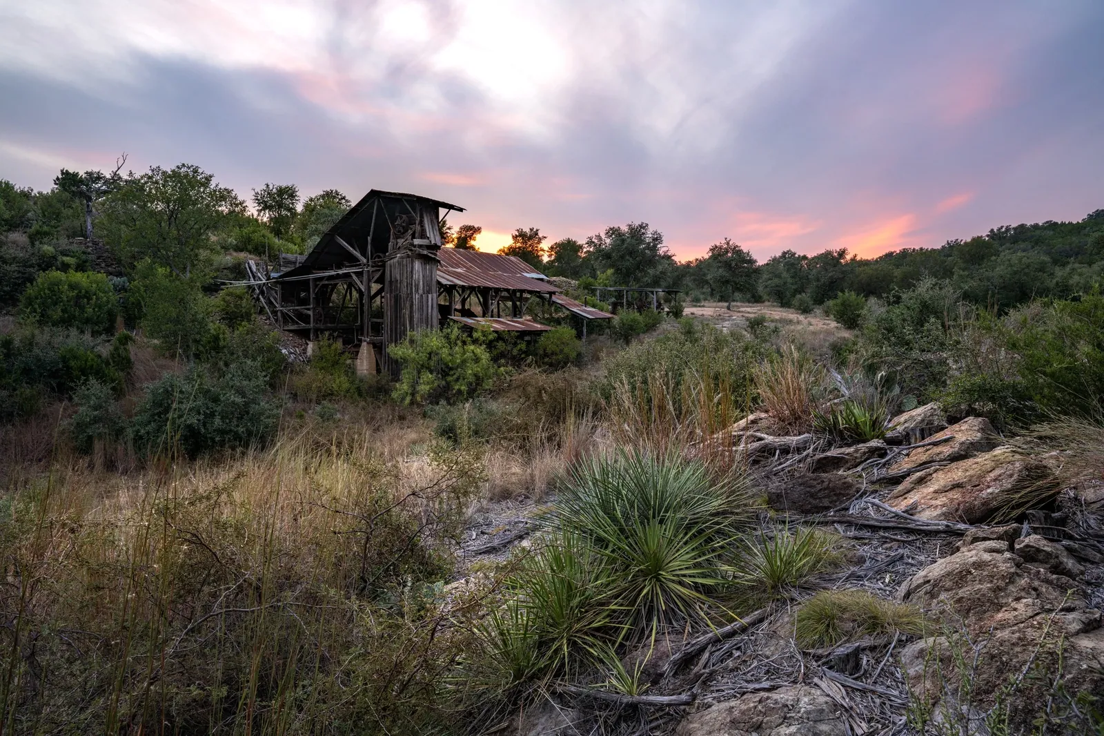 Old silver mine at sunset